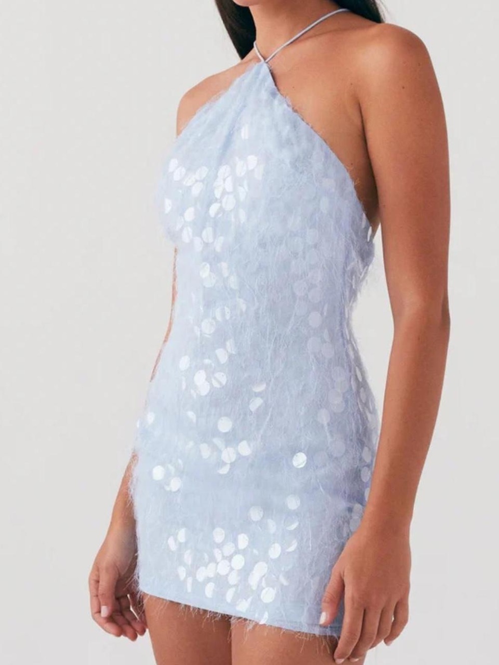 Peppermayo Light Blue Halter Sequin Mini Dress - Picture 2 of 6